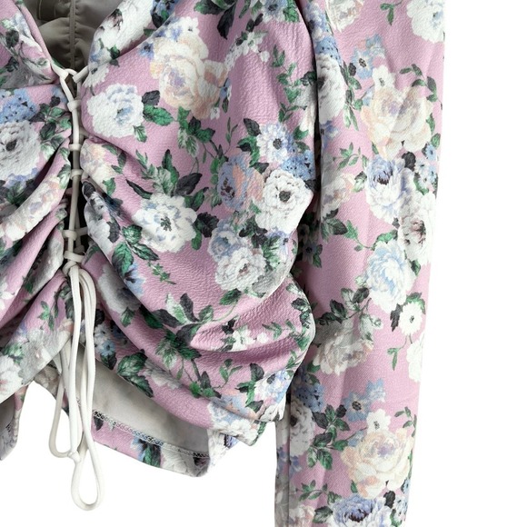 ASOS DESIGN Long Sleeve Crop Top‎ Lace Up Front in Pink Floral Print, Size 8 - Picture 7 of 11